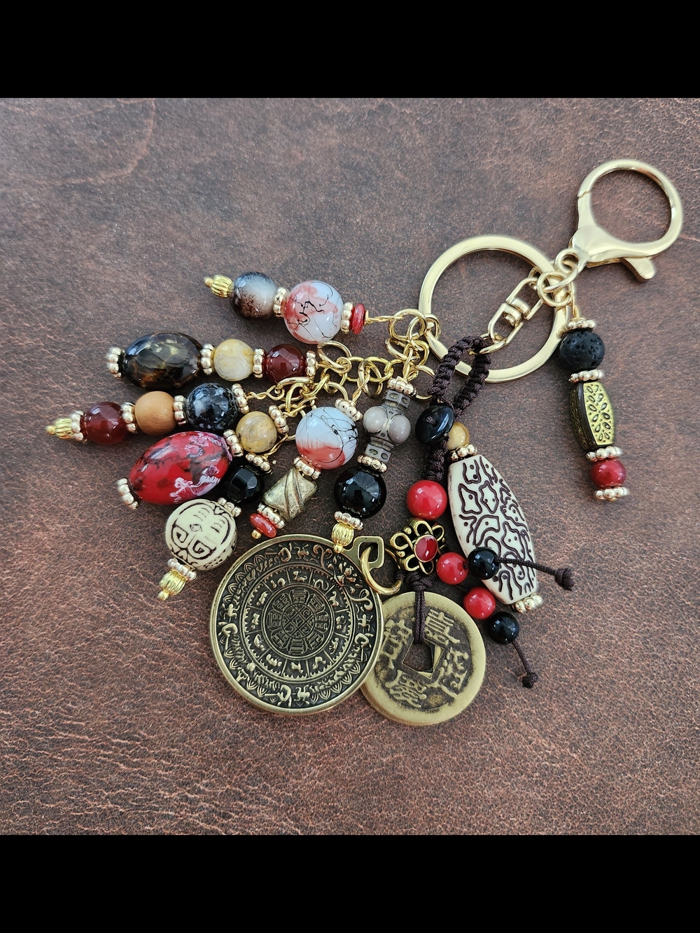 2.  Chinese Feng Shui Purse Charm or Keychain Jasper Carnelian Handcrafted
